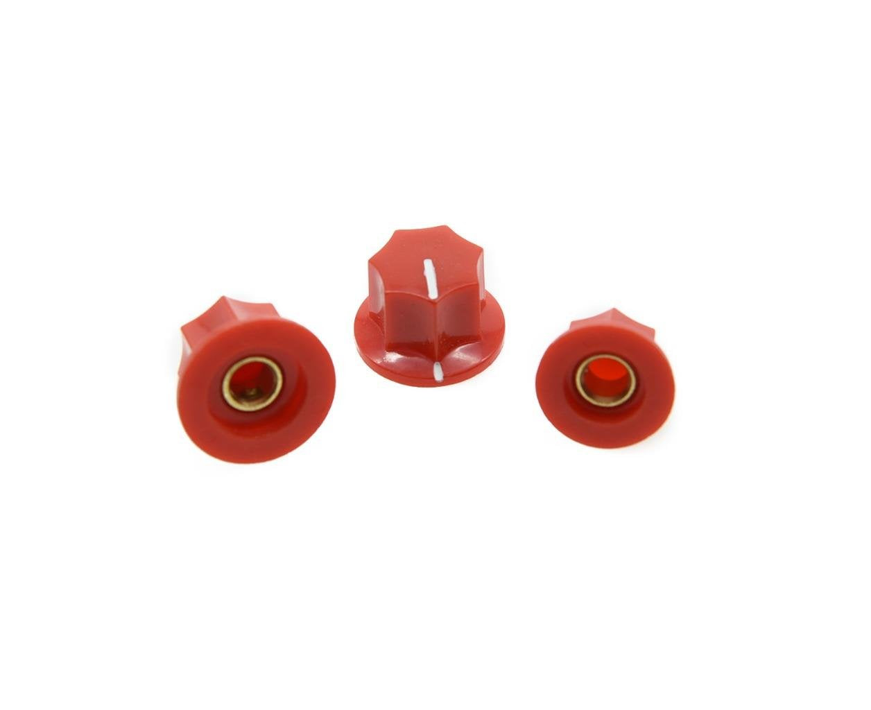 KIAISH Set of 3 Red Brass Insert USA Spec 1/4 '' Large and Small Knobs Bass Knobs for Jazz J Bass